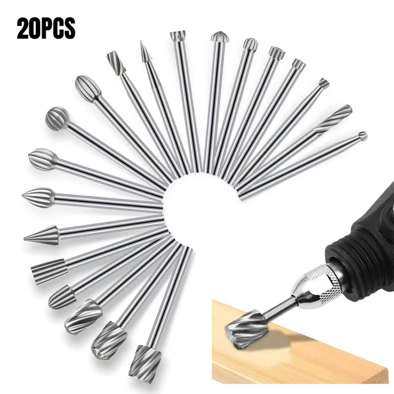 20PCS Rotary Drill Bit and Bur - Wood Chisel Set 评论和价格